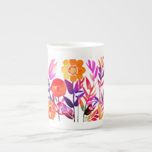 Tasse En Porcelaine Monogramme et nom Fleurs personnalisées