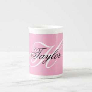 Tasse En Porcelaine Monogramme fantaisie noir et blanc Rose