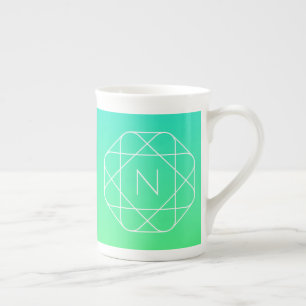 Tasse En Porcelaine Monogramme géométrique cool   Dégradé bleu et vert
