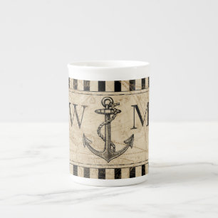 Tasse En Porcelaine Monogramme nautique d'Ancre de carte de Vieux