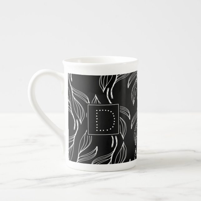 Tasse En Porcelaine Monogramme noir et blanc de verdure botanique flor (Gauche)