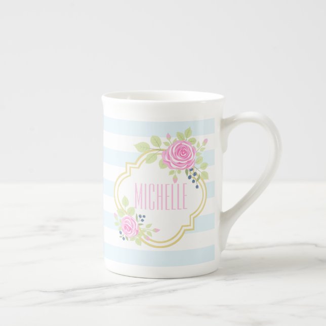 Tasse En Porcelaine Monogramme Roses roses roses roses bleuets d'os Ch (Droite)