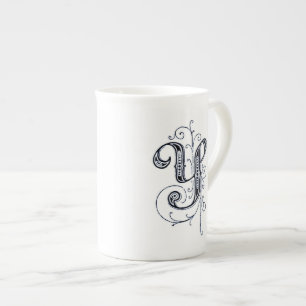 Tasse En Porcelaine Monogramme Vintage bleu fantaisie 'Y'