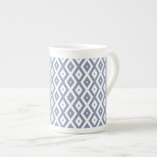 Tasse En Porcelaine Motif bleu gris et blanc (Devant droit)