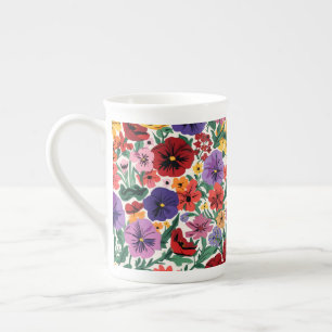 Tasse En Porcelaine Motif botanique vibrant de pensée à fleurs sauvage