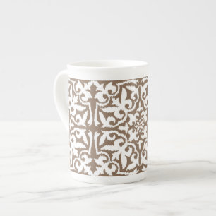Tasse En Porcelaine Motif damassé Ikat - Taupe Tan et Blanc