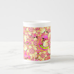 Tasse En Porcelaine motif de fleur rose groovy