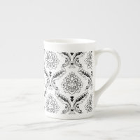 Motif de ligne damassé rococo noir sur blanc