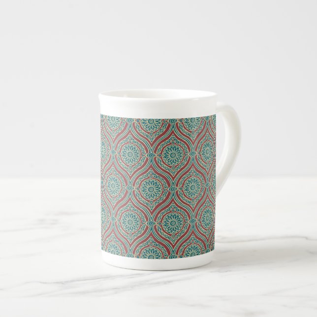 Tasse En Porcelaine Motif d'oignon ethnique chic en Maroon, Turquoise  (Devant droit)