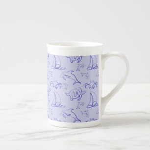 Tasse En Porcelaine Motif d'une ligne d'animal marin et voilier