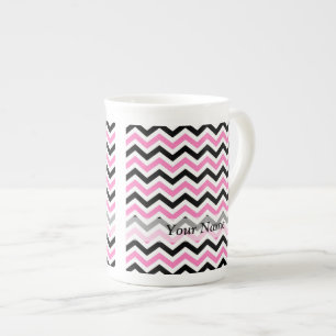Tasse En Porcelaine Motif en chevron rose et noir