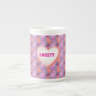 Tasse En Porcelaine Motif Floral de Cerise de Chat Mignon Personnalisé