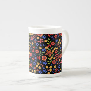 Tasse En Porcelaine Motif floral rétro chic sur noir
