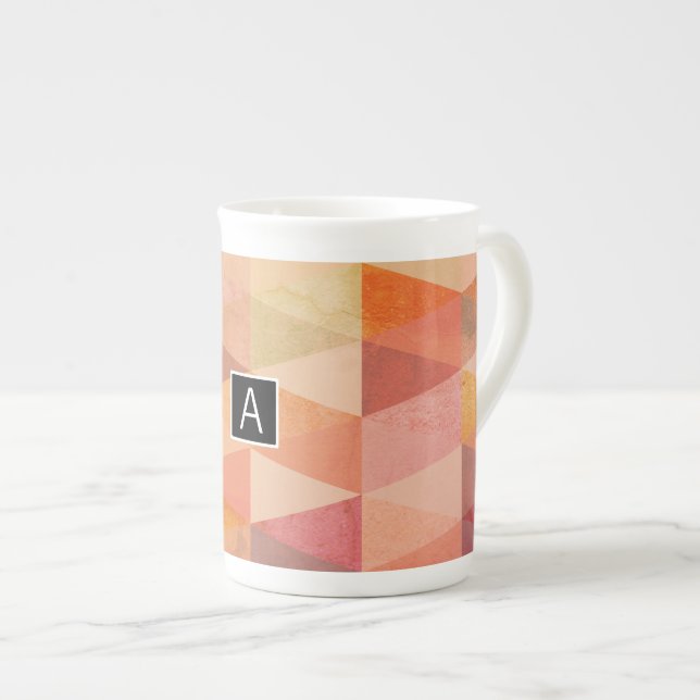 Tasse En Porcelaine Motif géométrique Triangle souple | Monogramme (Devant droit)