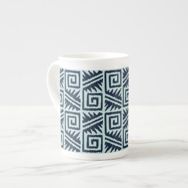 Tasse En Porcelaine Motif Ikat Aztec - Indigo et bleu clair (Devant gauche)