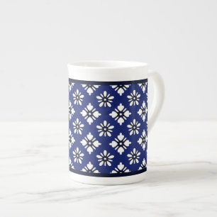 Tasse En Porcelaine Motif Oriental Indigo White Katazome Fleurs