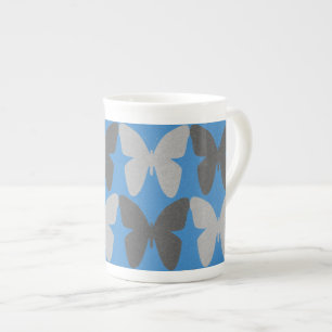 Tasse En Porcelaine Motif papillon bleu et gris