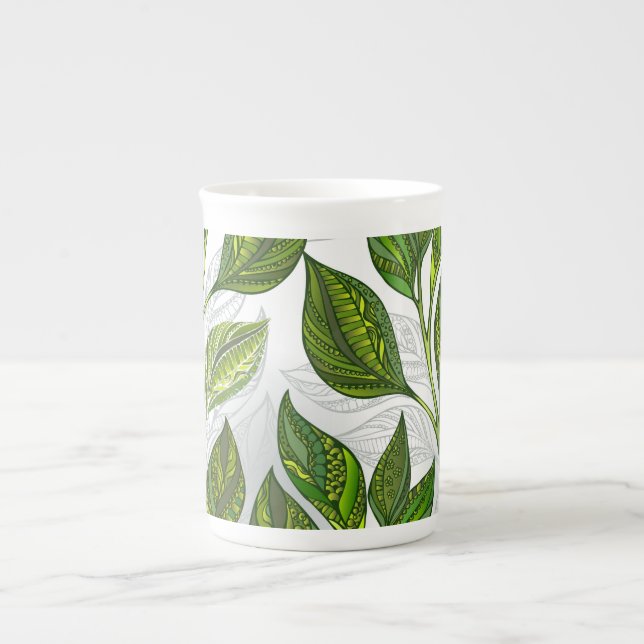 Tasse En Porcelaine Motif sans couture avec Feuilles de thé vert (Devant)