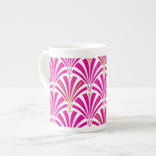 Tasse En Porcelaine Motif ventilateur Art déco - rose fushia