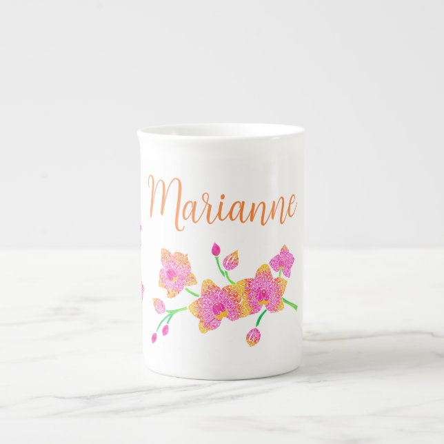 Tasse En Porcelaine Mug café orchidée rose (Devant)