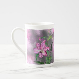 Tasse En Porcelaine Mug de fleurs de Lys rose pourpre - Peinture