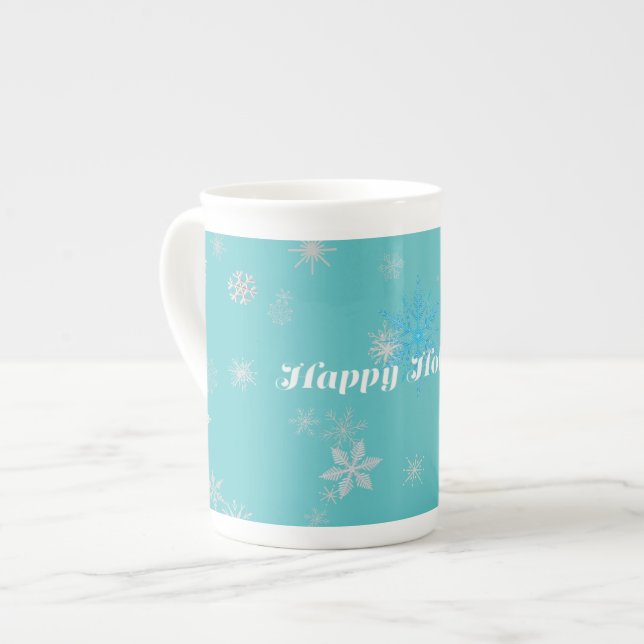 Tasse En Porcelaine Mug de Noël bleu et blanc festif (Devant gauche)