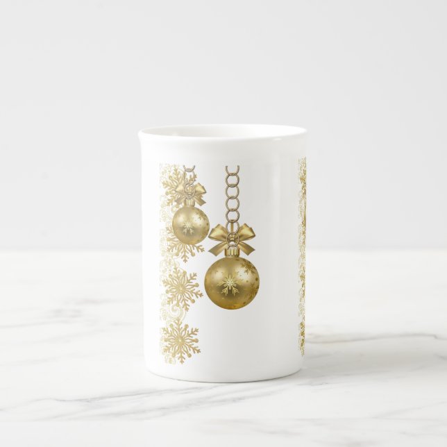 Tasse En Porcelaine Mug de Noël, boules d'or (Devant)