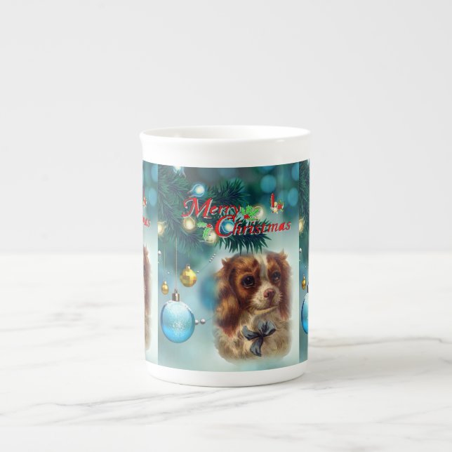 Tasse En Porcelaine Mug de Noël, Joyeux chien de Noël (Devant)