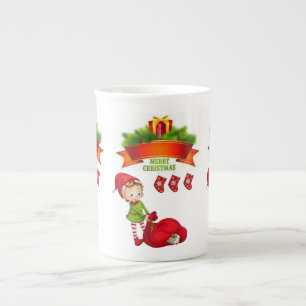 Tasse En Porcelaine Mug de Noël, Joyeux Noël, Elfe