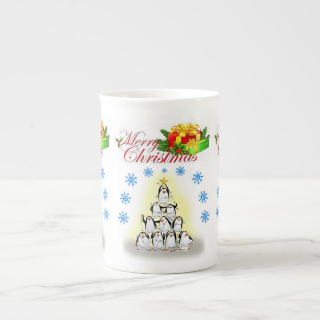 Tasse En Porcelaine Mug de Noël, Joyeux Noël, Pingouin (Devant)