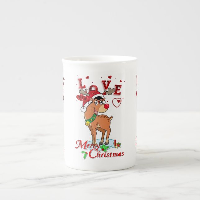 Tasse En Porcelaine Mug de Noël, Reindeer, Amour (Devant)