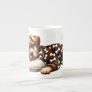 Tasse En Porcelaine Mug en porcelaine de Chine avec un chiot endormi e