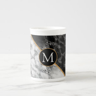 Tasse En Porcelaine Mug Monogramme - Pierre de marbre blanc noir