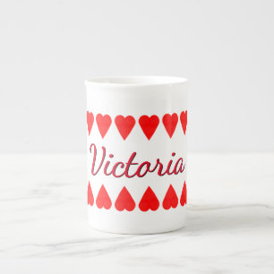 Tasse En Porcelaine Mug - Rangées de Coeurs rouges et nom