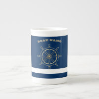 Nautique, Roue de bateau dorée, Rayures bleu marin