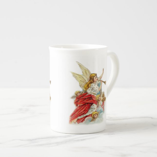 Tasse En Porcelaine Noël voeux anges (Devant droit)