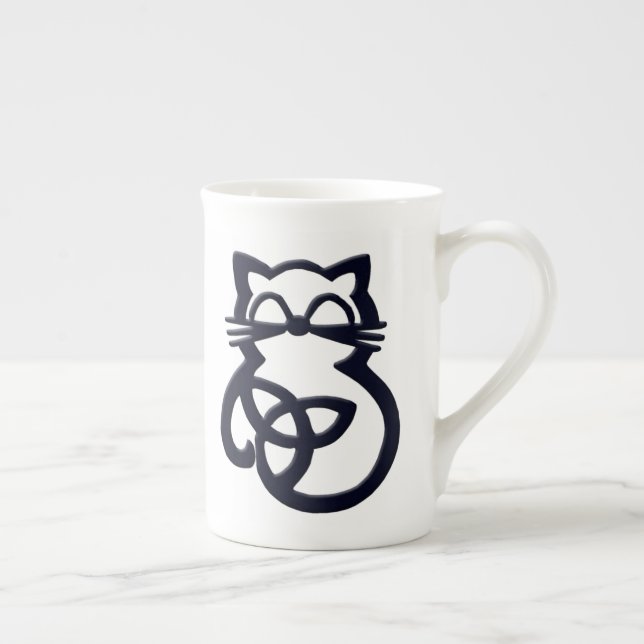 Tasse En Porcelaine Noir Trinity Knot Celtic Cat Bone Chine Mug (Droite)