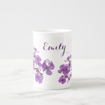 Nom Emily personnalisable monogramme violet fleuri
