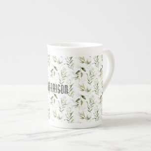 Tasse En Porcelaine Nom Masculin Aquarelle Verdure 10oz