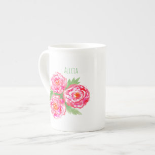 Tasse En Porcelaine Nom personnalisé Bone China Mug Rose Aquarelle