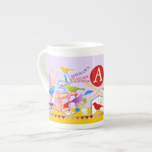 Tasse En Porcelaine Oiseaux d'une embarcation de plumes ensemble d'os 