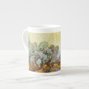 Tasse En Porcelaine Oliviers avec ciel jaune et soleil   