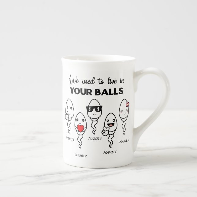 Tasse En Porcelaine On Vivait Dans Les Boules, Nom Personnalisé Papa (Droite)