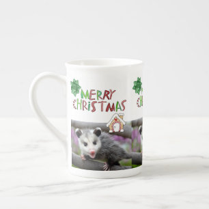 Tasse En Porcelaine Opossum de Noël Joyeux Vert