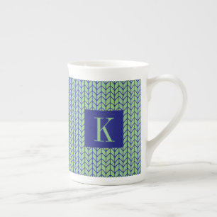 Tasse en porcelaine osseuse en TRICOT BLEU VERT +