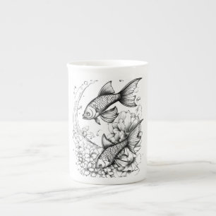 Tasse en porcelaine osseuse Étang de carpes Koi Tr