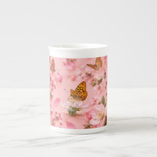 Tasse en porcelaine osseuse Jardin floral papillon