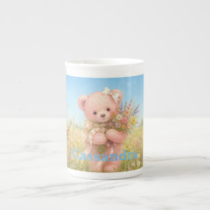 Tasse En Porcelaine Ours en peluche à nom personnalisé Fleurs sauvages