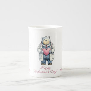 Tasse En Porcelaine Ours médecin Saint-Valentin cœur art