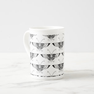 Tasse En Porcelaine Papillon déco stylisé - blanc et noir